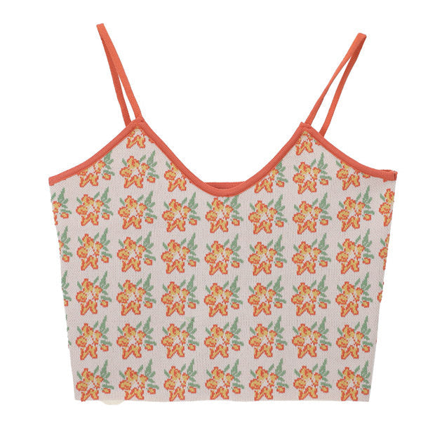 Débardeur en tricot à fleurs orange