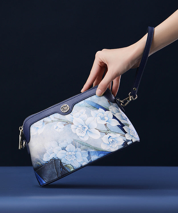 Versatile Print Silk Navy Clutch Bag Organic