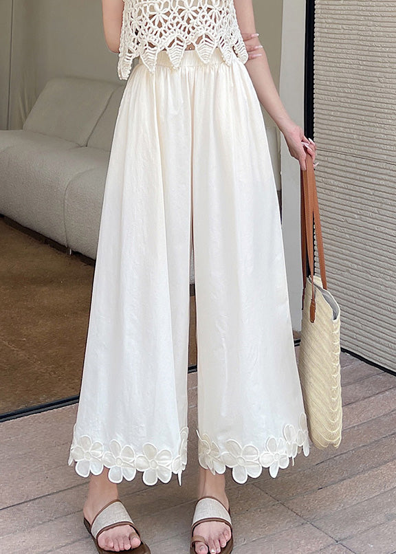 Original Design Black Floral Patchwork Cotton Wide Leg Pants Summer