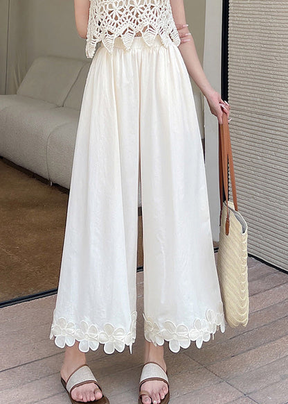 Original Design Black Floral Patchwork Cotton Wide Leg Pants Summer