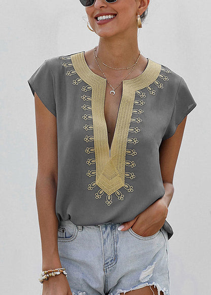 Sleeve Print Original Design Short Top Orange O-Neck