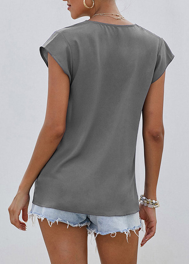 Sleeve Print Original Design Short Top Orange O-Neck