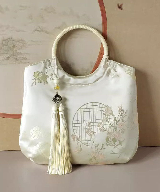 Chinese Handbag Beige Original Tote Tassel Print New