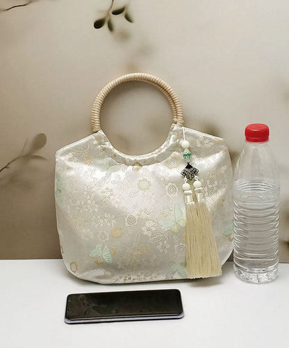 Chinese Handbag Beige Original Tote Tassel Print New