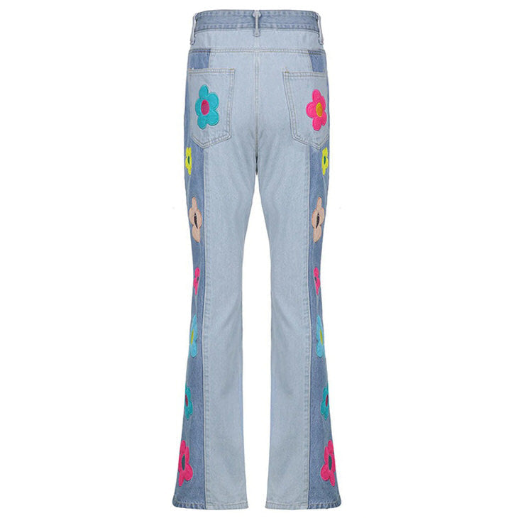 Colorful Flowers Denim Jeans