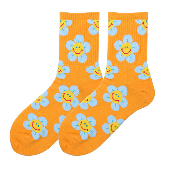 Kawaii Smile Face Flowers Socks