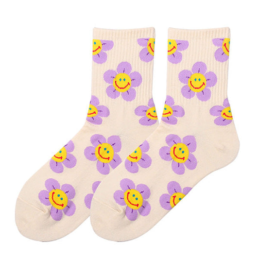 Kawaii Smile Face Flowers Socks