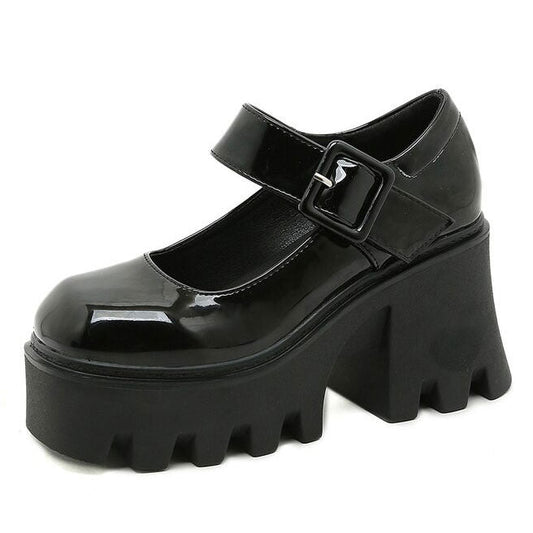 Schwarze Lolita Mary Janes mit Plateausohle