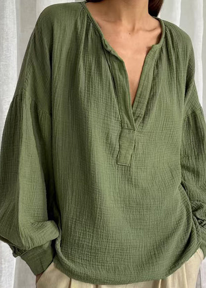 V Neck Patchwork Fall Tops Green Size Solid Plus