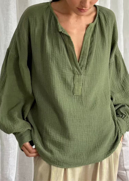 V Neck Patchwork Fall Tops Green Size Solid Plus