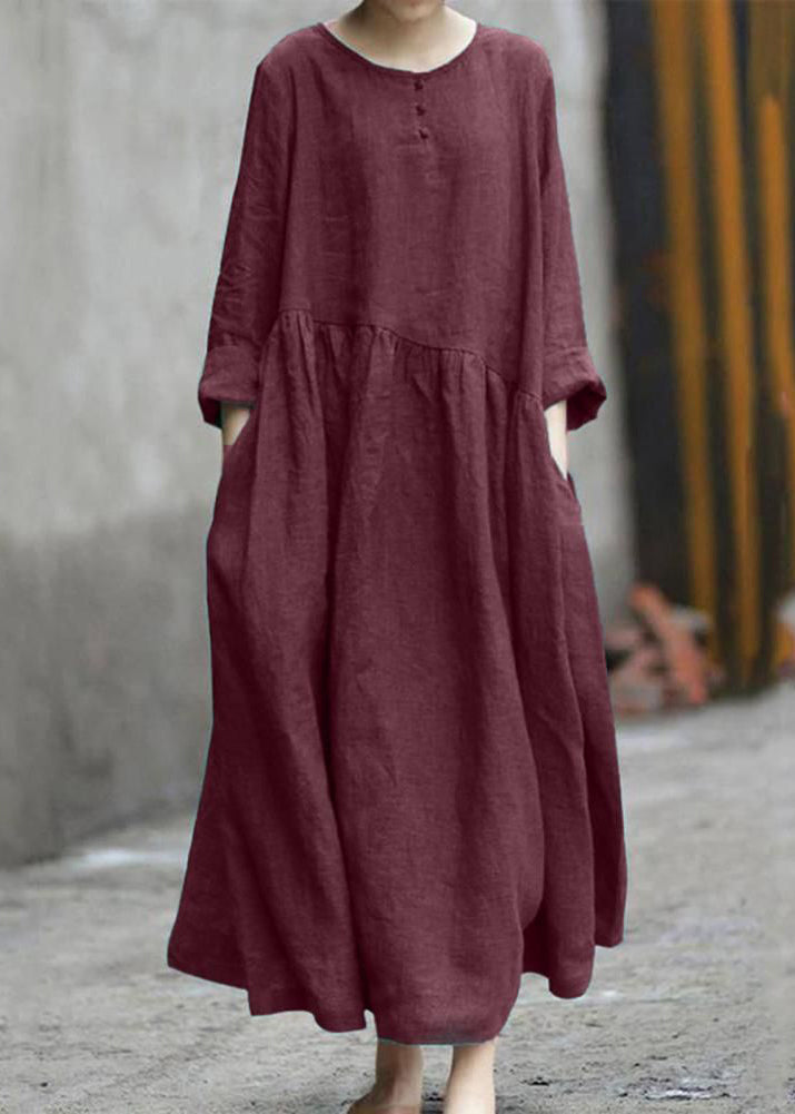 Plus Size Green Wrinkled Patchwork Long Dresses Fall