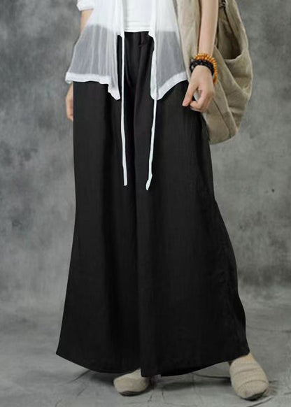 Plus Size Khaki Elastic Waist Pockets Wide Leg Pants Summer