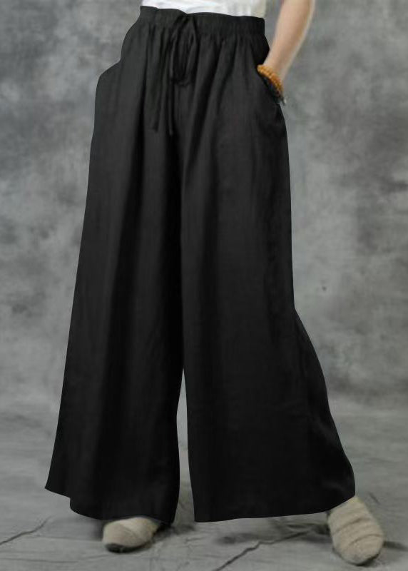 Plus Size Khaki Elastic Waist Pockets Wide Leg Pants Summer