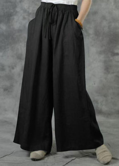Plus Size Khaki Elastic Waist Pockets Wide Leg Pants Summer