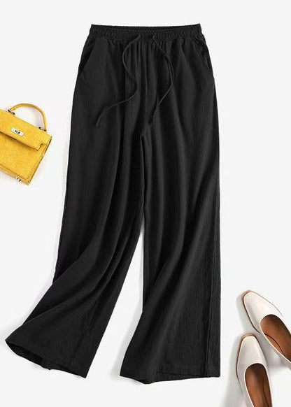 Plus Size Khaki Elastic Waist Pockets Wide Leg Pants Summer