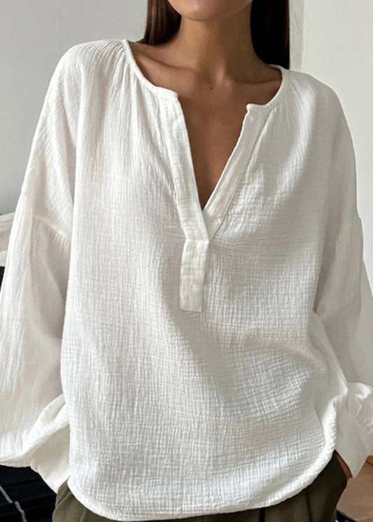 White Neck Shirts T Fall Plus V Size Cotton Patchwork