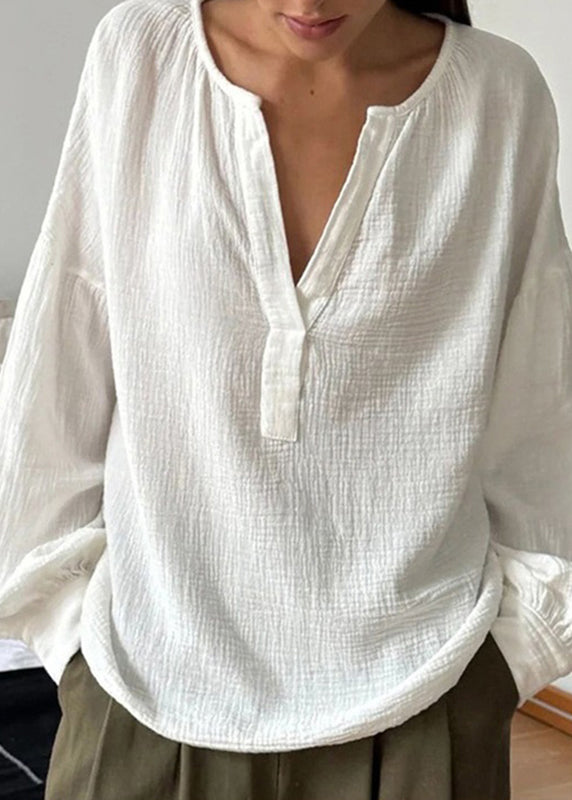 White Neck Shirts T Fall Plus V Size Cotton Patchwork