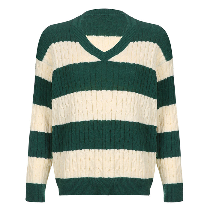 Pull en tricot rayé vert foncé