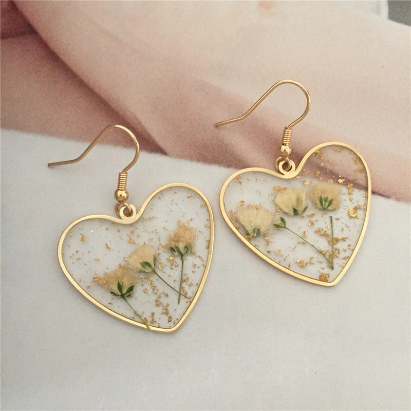 Boucles d'oreilles en forme de cœur et de fleur douce