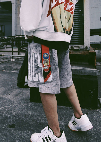 Retro Blue Print Pockets Elastic Waist Mens Shorts Summer