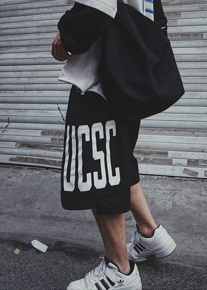 Retro Blue Print Pockets Elastic Waist Mens Shorts Summer