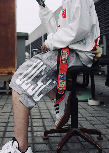 Retro Blue Print Pockets Elastic Waist Mens Shorts Summer