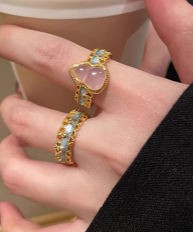 Set Gold Rings Sterling Open Overgild Gourds Silver Lace Retro Two-Piece