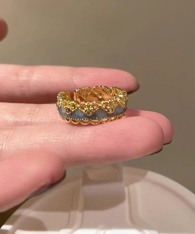 Set Gold Rings Sterling Open Overgild Gourds Silver Lace Retro Two-Piece