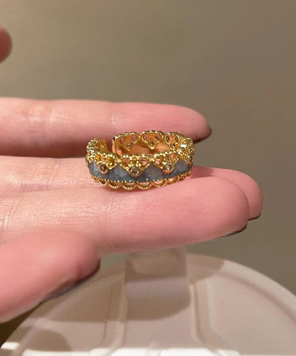 Set Gold Rings Sterling Open Overgild Gourds Silver Lace Retro Two-Piece