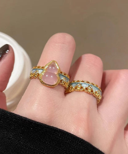 Set Gold Rings Sterling Open Overgild Gourds Silver Lace Retro Two-Piece