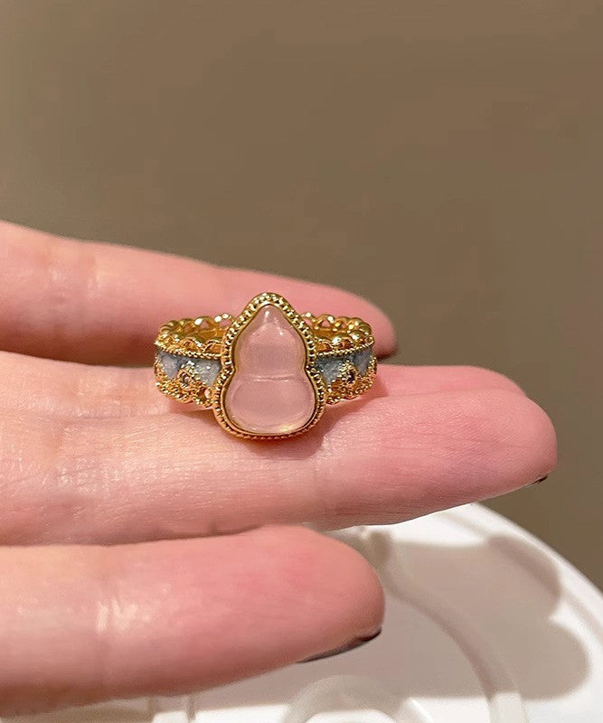 Set Gold Rings Sterling Open Overgild Gourds Silver Lace Retro Two-Piece