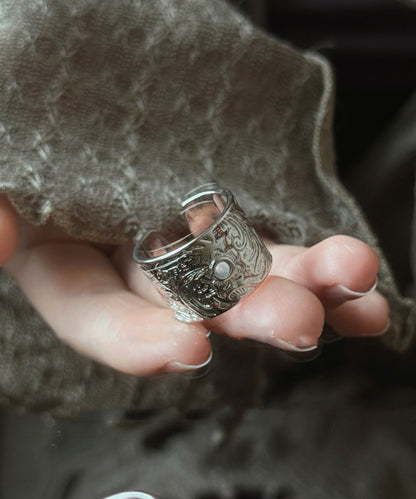 Silver Sterling Jade Rings Open Retro Silk