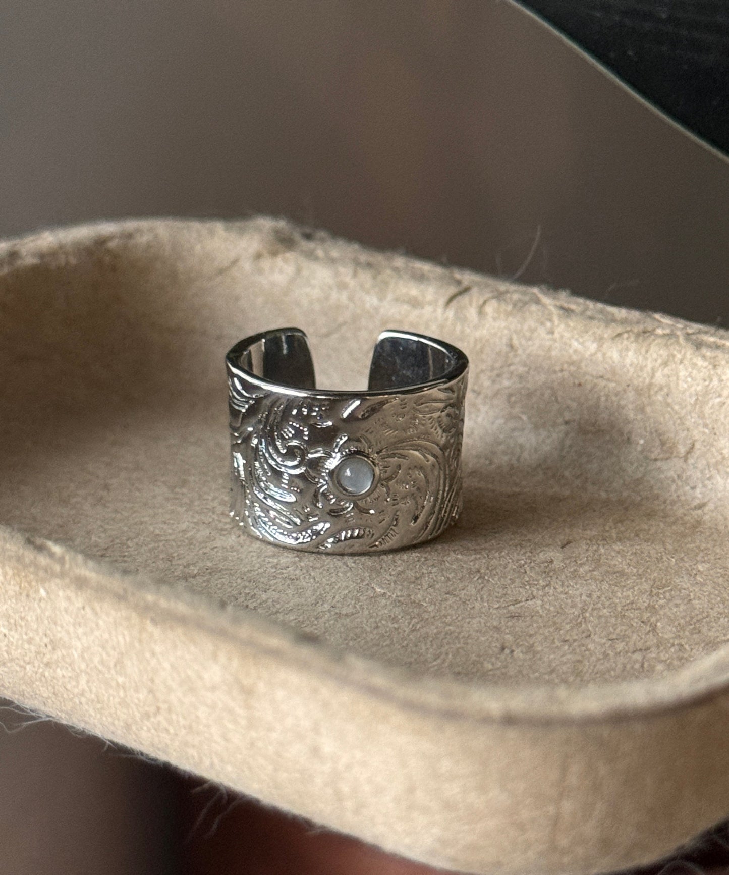 Silver Sterling Jade Rings Open Retro Silk