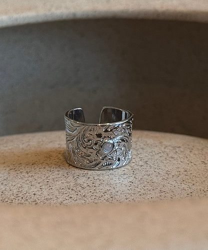 Silver Sterling Jade Rings Open Retro Silk