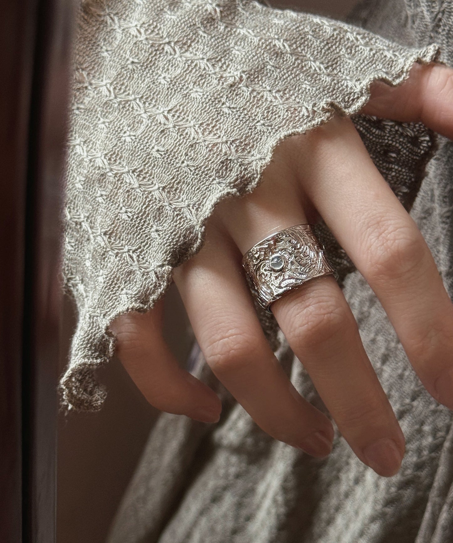 Silver Sterling Jade Rings Open Retro Silk