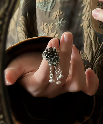 Sterling Rings Silk Silver Peony Retro Tassel