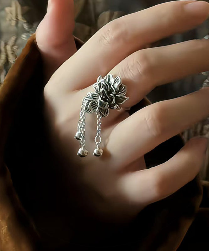 Sterling Rings Silk Silver Peony Retro Tassel