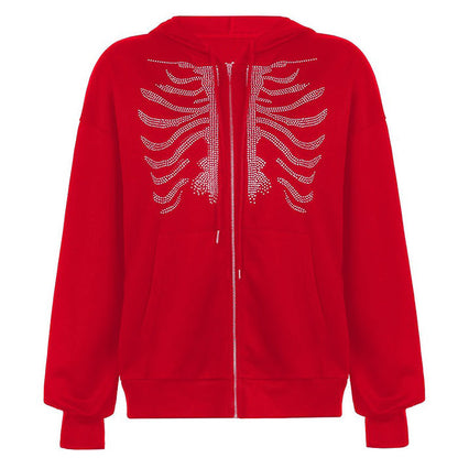 Rhinestone Skeleton Hoodie boogzel apparel 