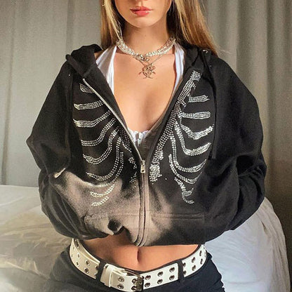 Rhinestone Skeleton Hoodie boogzel apparel 