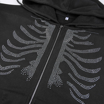 Rhinestone Skeleton Hoodie boogzel apparel 