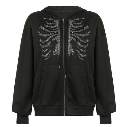Rhinestone Skeleton Hoodie boogzel apparel 