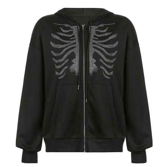 Rhinestone Skeleton Hoodie boogzel apparel 