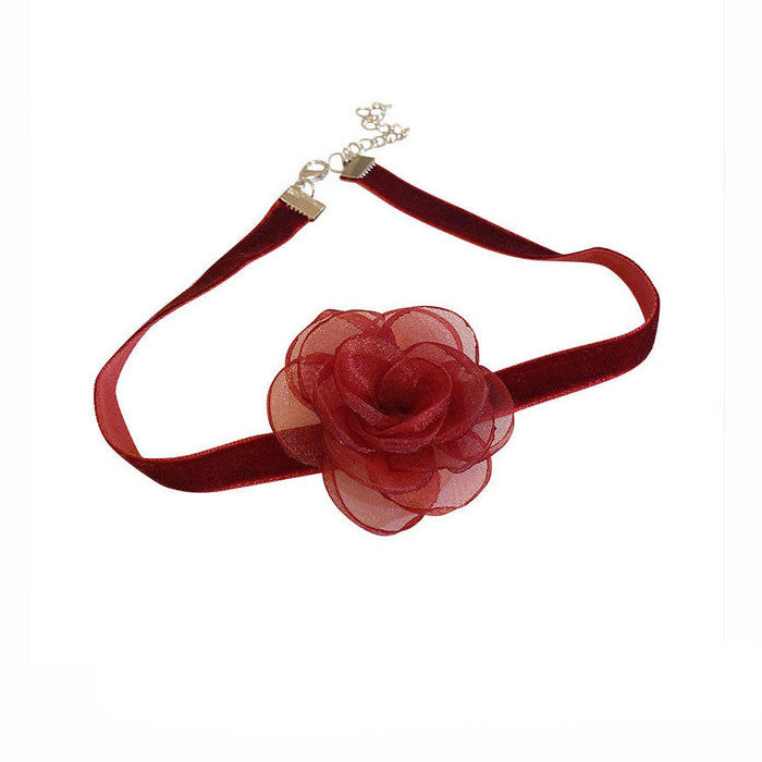 Collier ras du cou en velours rose