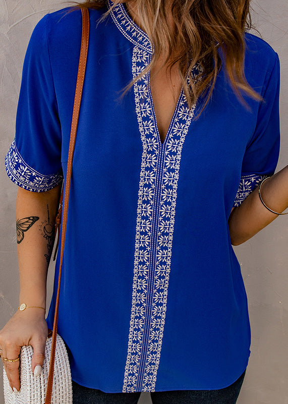 Thin Summer Royal Blue Embroidered T Shirts