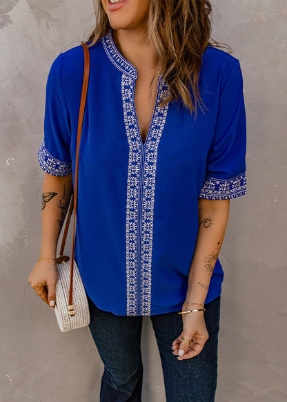 Thin Summer Royal Blue Embroidered T Shirts