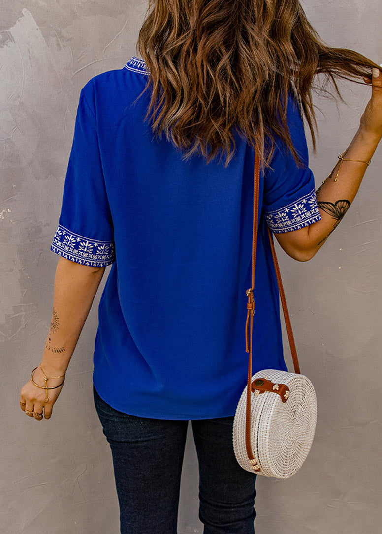 Thin Summer Royal Blue Embroidered T Shirts