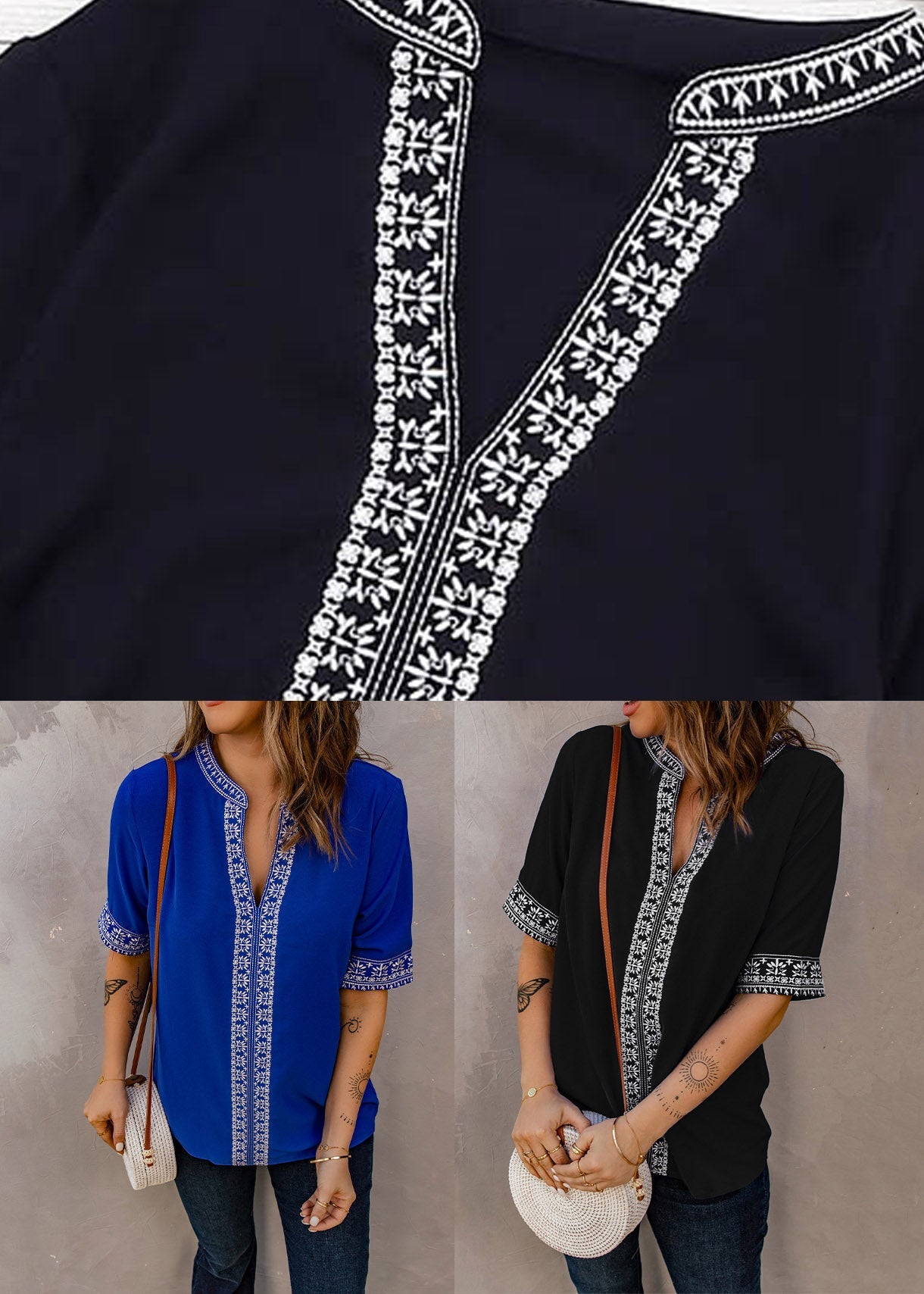 Thin Summer Royal Blue Embroidered T Shirts