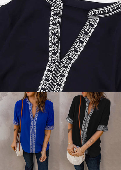 Thin Summer Royal Blue Embroidered T Shirts