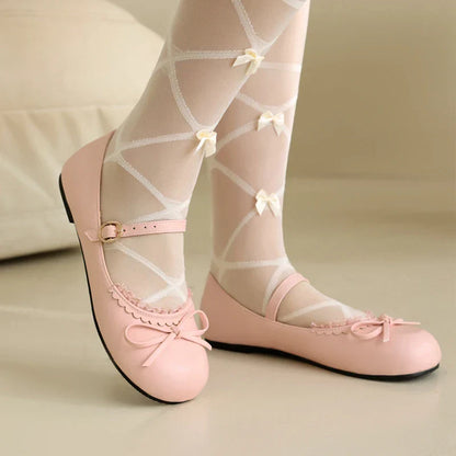 33-45 Pink Ballet Flats - Shoes Mary Bow White Janes