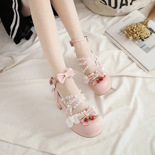 Sweet Wedding Princess - Ruffles Bow Shoes Strawberry 30-43
